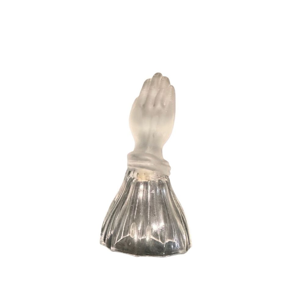 Vintage Frosted Crystal Glass Lead Hands Bell Religious  Praying Oddity Decor - Picture 5 of 8
